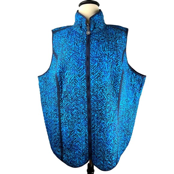 PLUS Coastal Oversized Striped Aqua Blue Catherines Zip Up Vest, Women's 4X - Picture 1 of 12